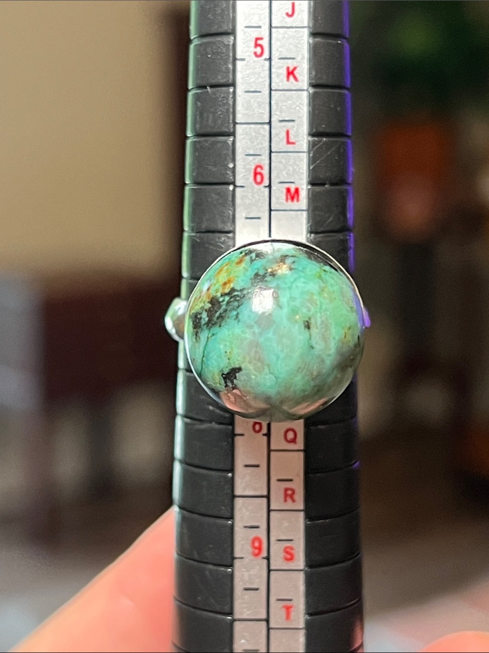 Vintage Modernist Orb Chrysocolla Gemstone Sphere Sterling Silver Ball Ring - Picture 5 of 12